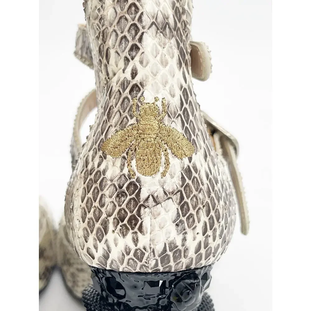 Gucci Resort 2017 Runway Genuine Snakeskin Queercore Triple Strap Heels IT 37